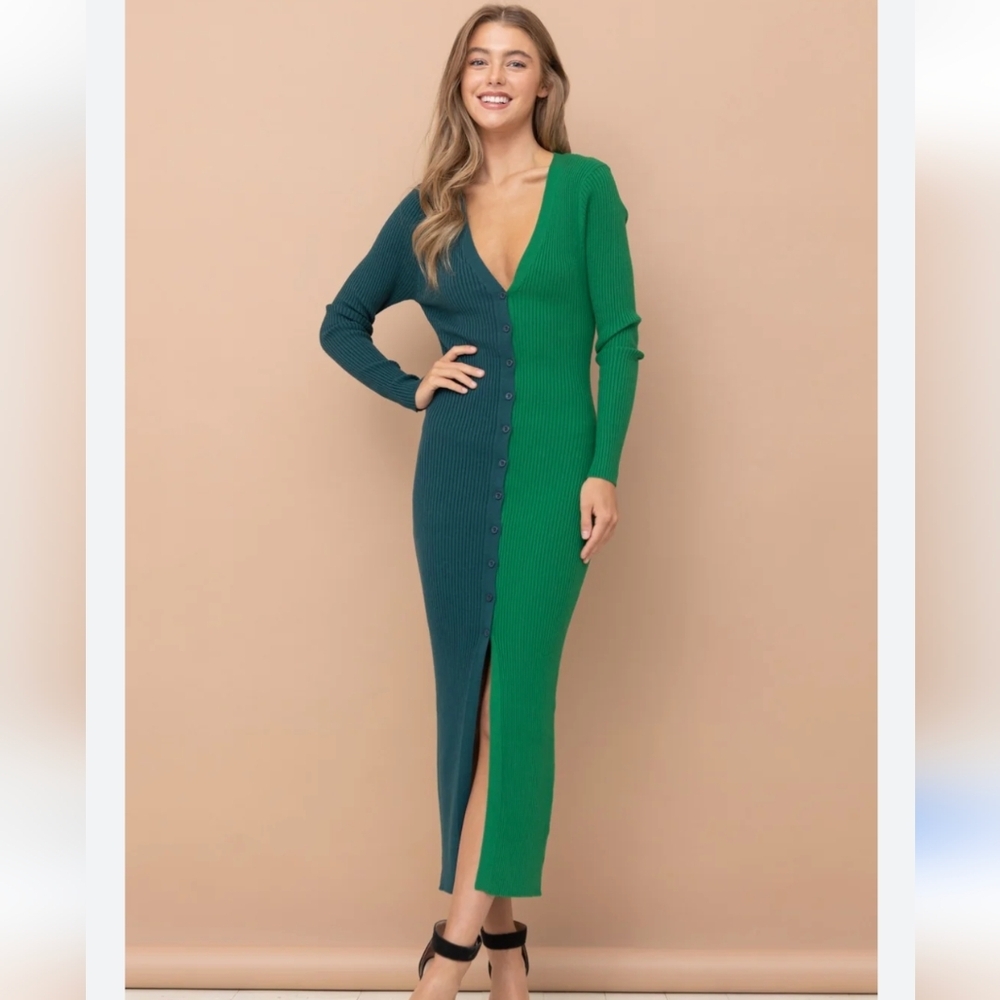 Pinkblush Colorblock Ribbed Button Down Dress